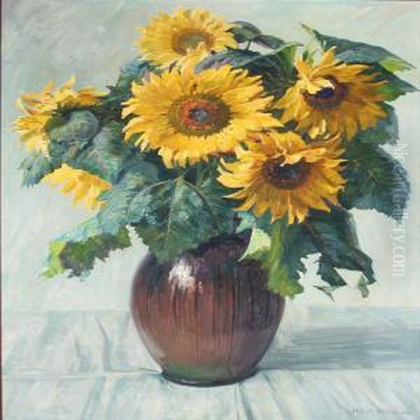 Sunflowers In A Jar Oil Painting by Robert Panitzsch