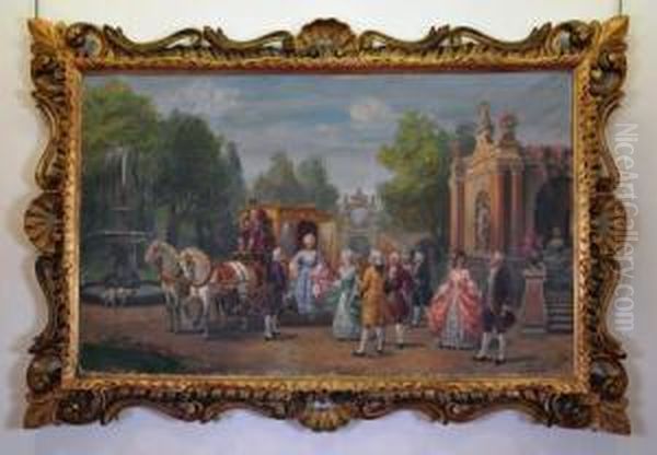 the Royal Arrival Parisian Scene Oil Painting by N Pannati