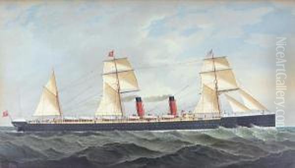 The R.m.s. Servia At Sea Oil Painting by Fred Pansing