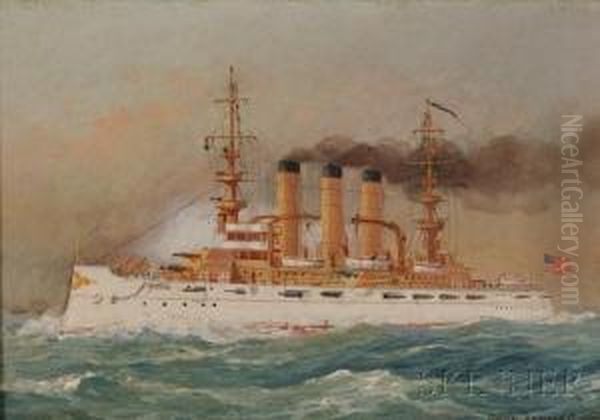 Portrait Of The 
U.s.s. Rhode Island Oil Painting by Fred Pansing