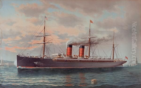 The R.m.s. Umbria Arriving Newyork Oil Painting by Fred Pansing