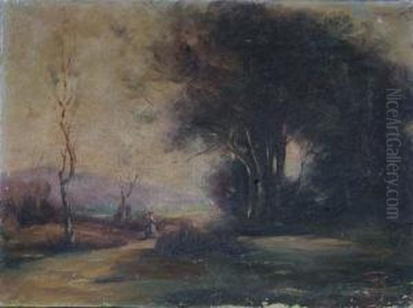 A Woodland With Figure On A Path Way Oil Painting by Pericles Pantazis