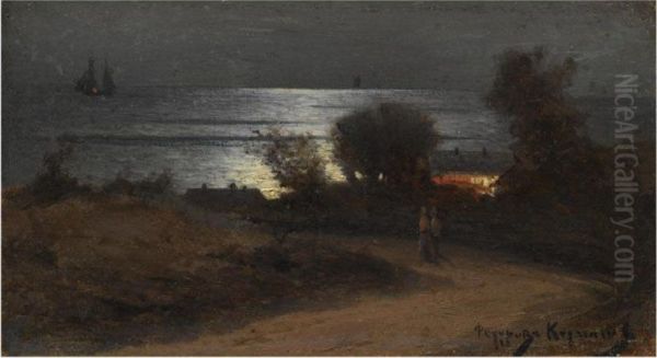 Moonlit Seascape Oil Painting by Ivan Panteleimonovich Federov-Kerchensky