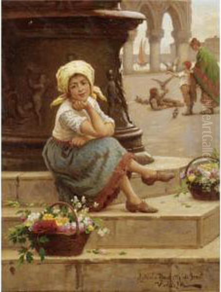 The Little Flower Seller Oil Painting by Antonio Paoletti