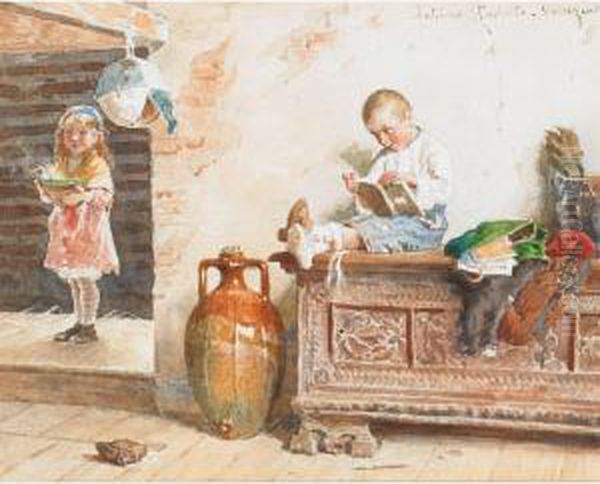 Children Doing Their Homework Oil Painting by Antonio Paoletti