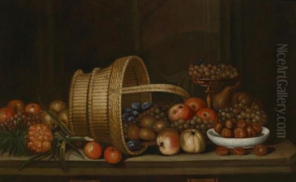 A Pair Of Still Lifes With Fruit Andbaskets Oil Painting by Paolo Paoletti