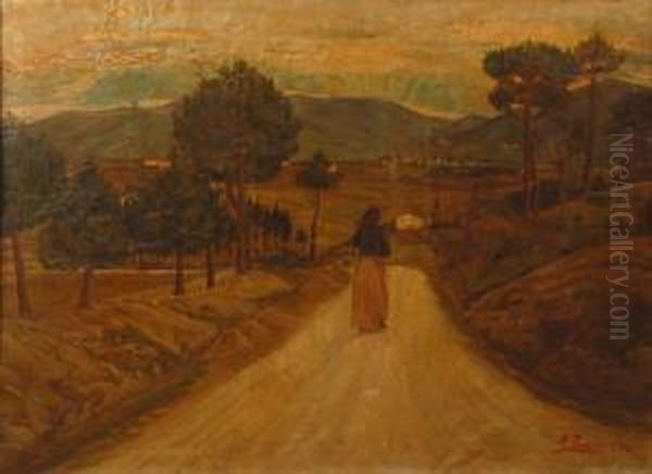 Strada Di Campagna Con Figura Oil Painting by Ferdinando Paolieri