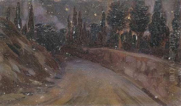 Strada In Notturno Oil Painting by Ferdinando Paolieri