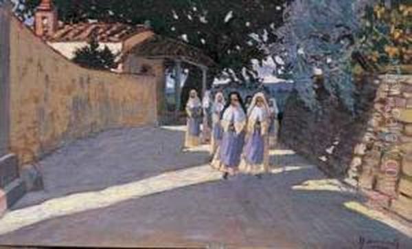 Passeggiata Delle Novizie Oil Painting by Ferdinando Paolieri