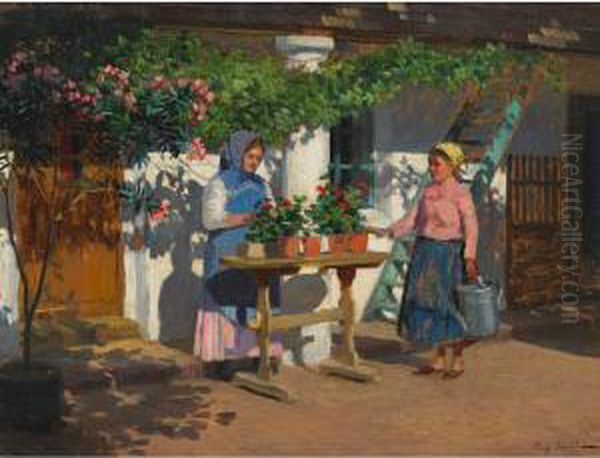 Flower Stall Oil Painting by Emil Pap