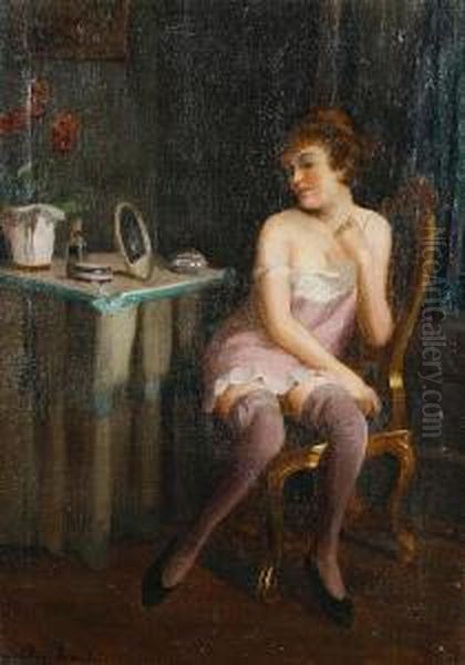 A Lady At Her Toilette Oil Painting by Emil Pap