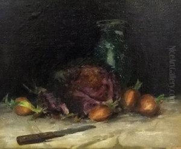 Still Life Of A Red Cabbage Oil Painting by Henrik Pap