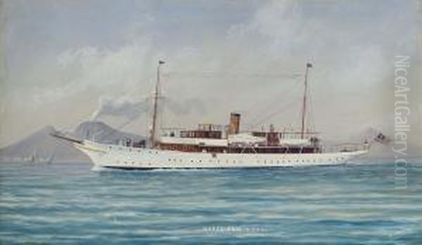 The New York Yacht Club's Steam Yacht 
Happy Days 
 In Mediterranean Waters Off Naples Oil Painting by L. Papaluca