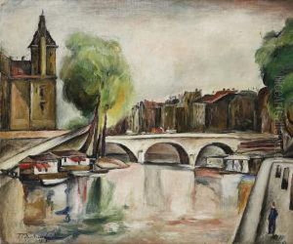 Pont Saint-michel Oil Painting by Tache Papatriandafil