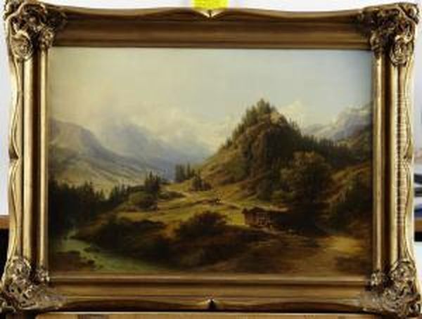 Alpstuga Oil Painting by Eduard Friedrich Pape