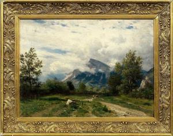 Schweizergebirgslandschaft Mit Blick Auf Den Gonzen Beiragaz Oil Painting by Eduard Friedrich Pape