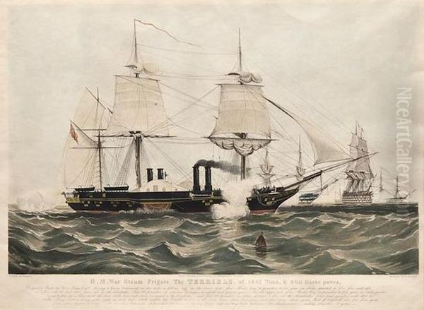 H.m. War Steam Frigate The Terrible, After W. Knell Oil Painting by Henry Papprill