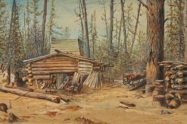 Building The Log House Oil Painting by Charles Alfred Marie Paradis