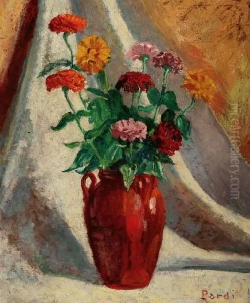 Justin A. Pardi . Bouquet Of Zinnias Oil Painting by Justin Anthony Pardi