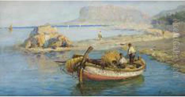 Pescatori A Mondello Oil Painting by Gennaro Pardo