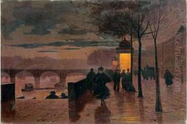 Le Soir, Quai Du Louvre Oil Painting by Leon Parent