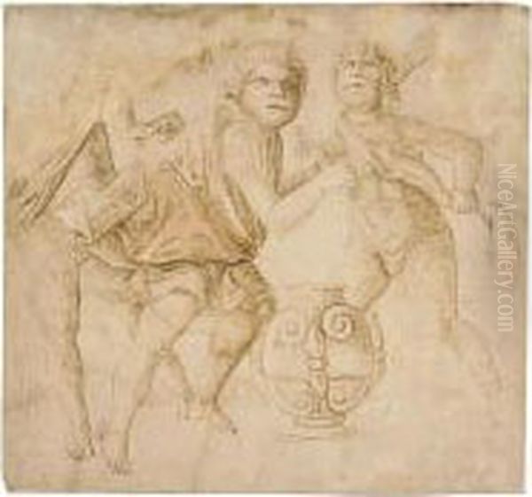 Three Putti Dancing Around A Vase Oil Painting by Bernardo Parentino