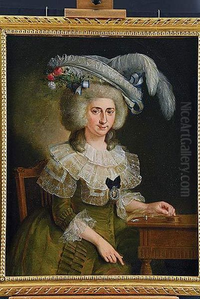 Retrato De Dama De Medio Cuerpo Con Tocado De Plumas Oil Painting by Luis Paret Y Alczar