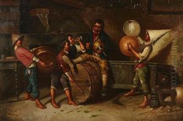 Merry-making At An Inn Oil Painting by Napoleone Parisani