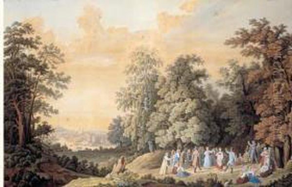 Danse Traditionnelle Dans Un Paysage Des Environs De Moscou Oil Painting by Pierre Alexandre Parisot