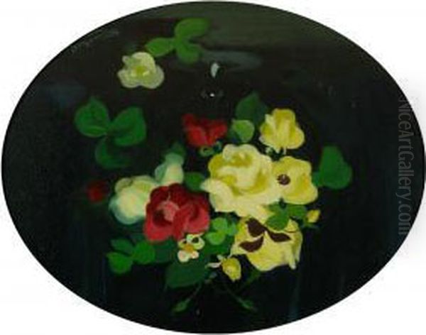 Still Life With Yellow, Red And White Roses Oil Painting by James Stuart Park