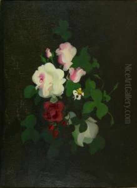 Still Life With Pink, White, And Red Roses Oil Painting by James Stuart Park