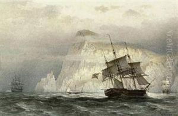 A Royal Navy Frigate In Mediterranean Waters Off Capri Oil Painting by Henry Parke