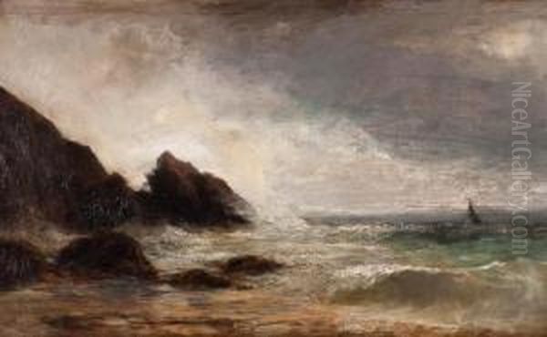 Stormy Coastline Oil Painting by C. R. Parker