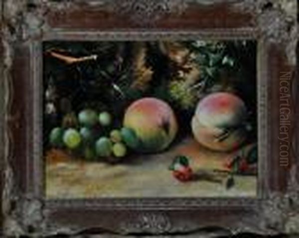 A Still-life Study Of Peaches And Grapes Oil Painting by Cora Parker