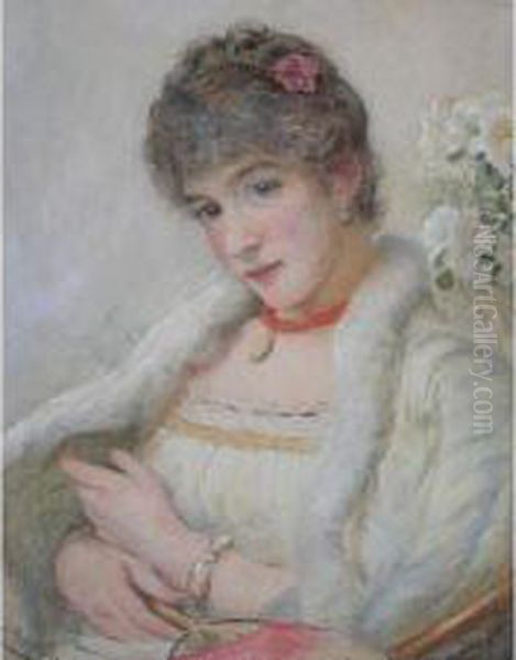 Portrait Of An Elegant Lady With A Fan Oil Painting by John Parker