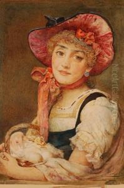 Portrait Of Ayoung Woman With A Basket Of Eggs Oil Painting by John Parker