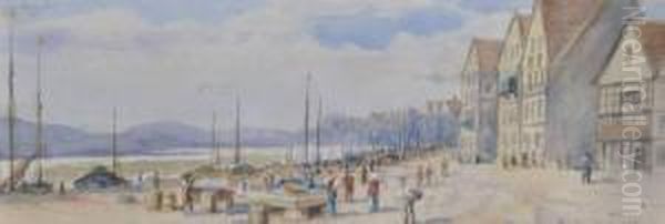 A Busy Quayside Oil Painting by Maude Parker