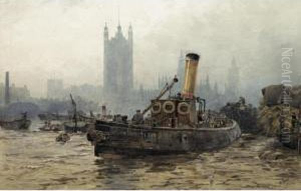 Shipping On The Thames Oil Painting by Maude Parker