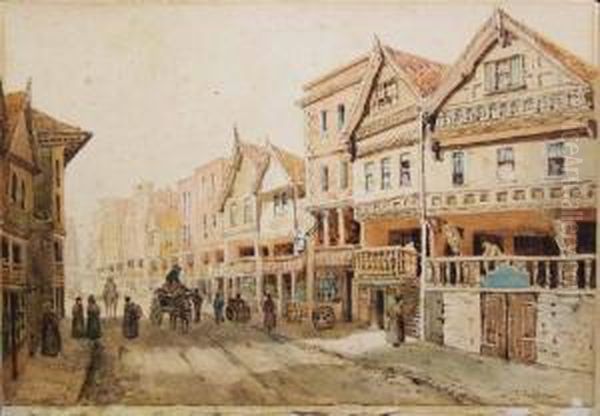 Street Scene In Chester Oil Painting by Ernest Parkman