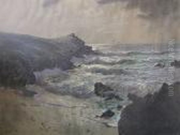 High Seas In A Cornish Cove Oil Painting by William Samuel Parkyns