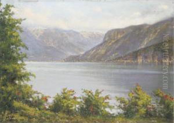 Veduta Del Lago Di Lecco Oil Painting by Emilio Parma