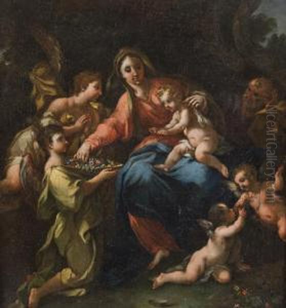 Madonna Con Bambino E Angeli Oil Painting by Michele Da Parma (see Rocca)