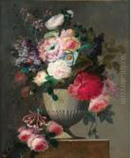 Nature Morte Au Vase De Fleurs Sur Un Entablement De Marbre Oil Painting by Philippe Parpette