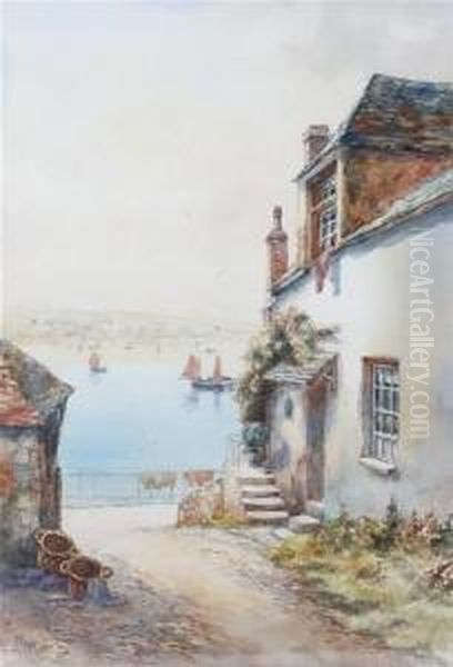 A Coastal Fishing Village Oil Painting by Frederick Parr