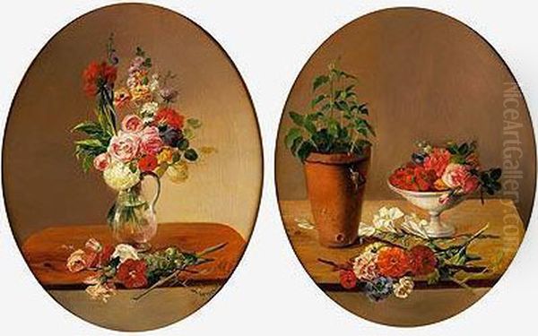 Frutero De Pie Con Fresas Y Flores Ymaceta Oil Painting by Jose Felipe Parra Piquer