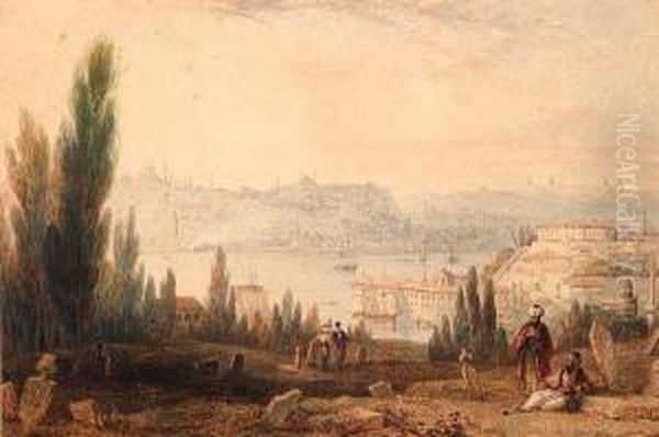 Constantinople, Figures Resting To Theforeground Oil Painting by Edmund Thomas Parris