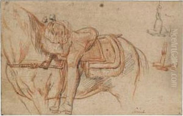 Recto: Study Of A Horse And Rider, With Subsidiary Studies Of Aboot And Stirrup Oil Painting by Charles Parrocel