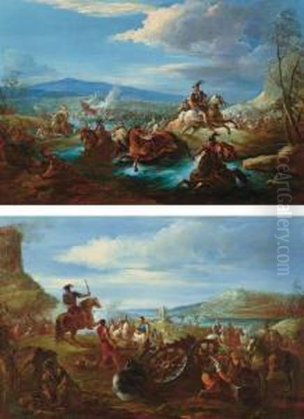 Battaglia Con Cavalieri Che Guadano Il Fiume Oil Painting by Ignace Jacques Parrocel