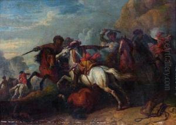 Combat De Cavalier Oil Painting by Jean Joseph Parrocel