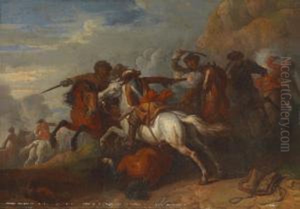 A Cavalry Attack Oil Painting by Joseph Parrocel